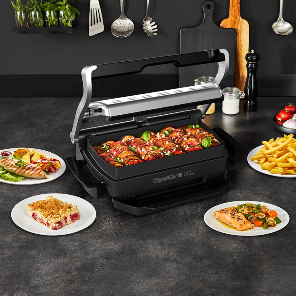 Умный электрогриль Tefal Optigrill + XL GC724D12 c насадкой для запекания,  цена 28290.00 руб. в интернет-магазине Tefal. Характеристики, фотографии,  описание - Москва