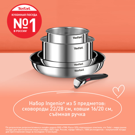 Набор посуды Tefal Ingenio Emotion из 5 предметов 16/20/22/28 см L897S574 фото 11